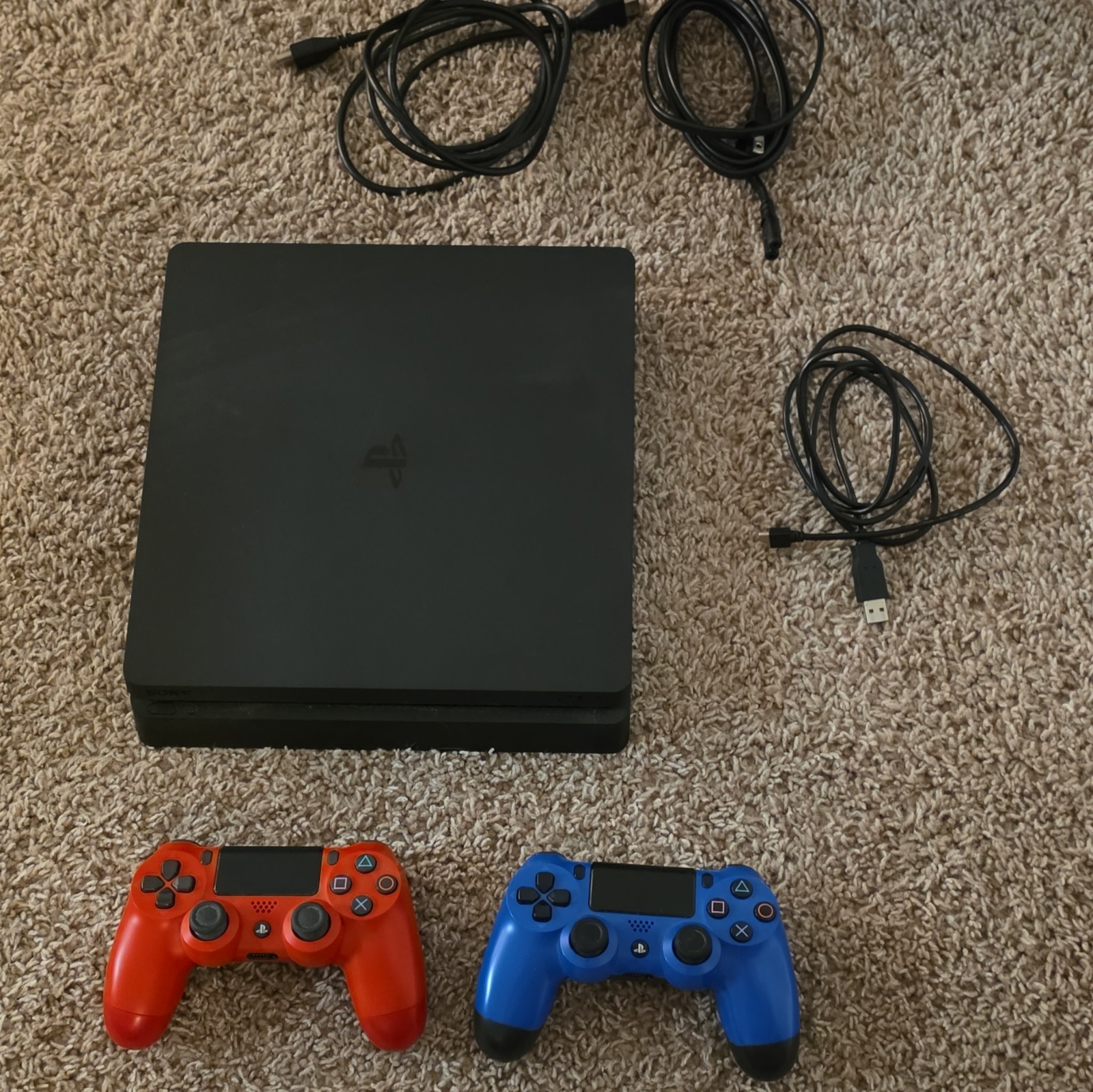 Sony PlayStation 4 Slim Console Black with Wi-Fi & Red Blue Controllers