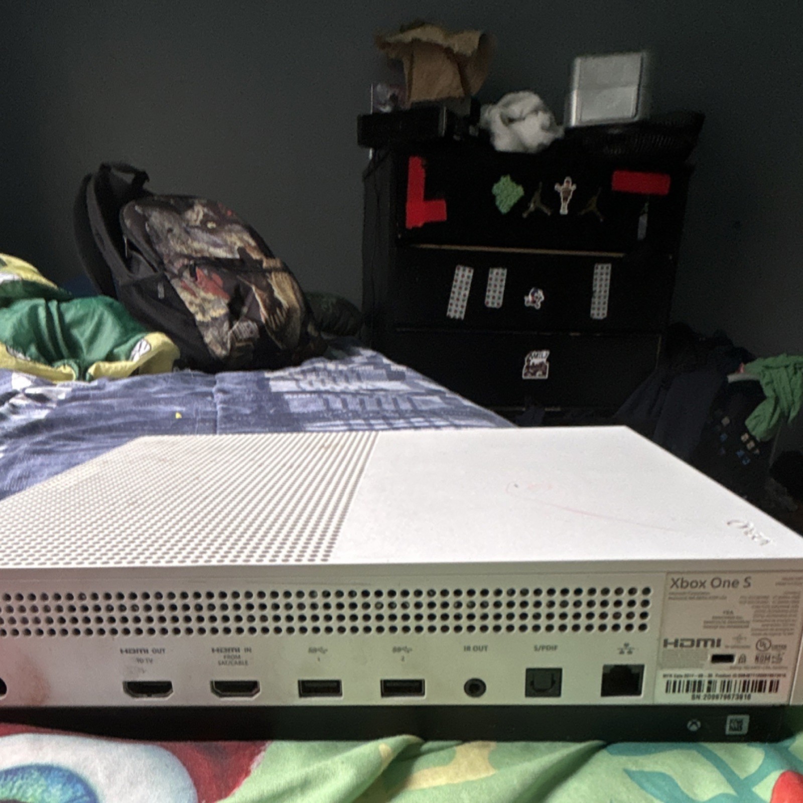 Microsoft Xbox One S White Console with Black and Blue Controllers