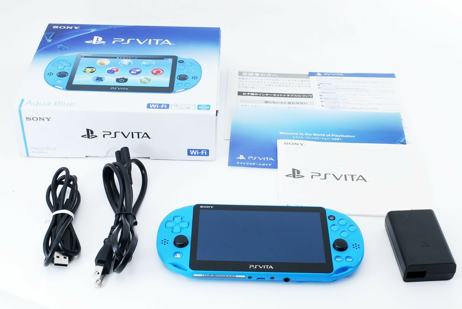 Sony PS Vita Aqua Blue PCH-2000 w/ Charger and Box 8GB Memory Card