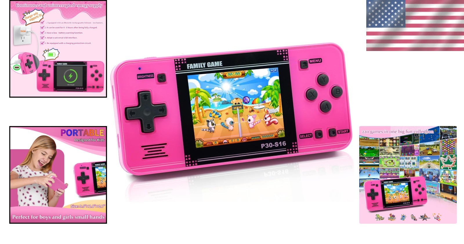 Portable Mini Arcade Handheld Game for Kids – 220 Games, Rechargeable Battery