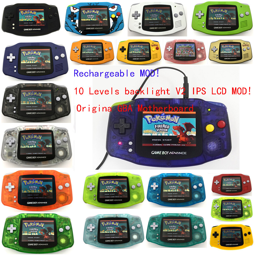 Rechargeable V2 IPS Backlight LCD Mod Nintendo Game Boy Advance GBA Game Console