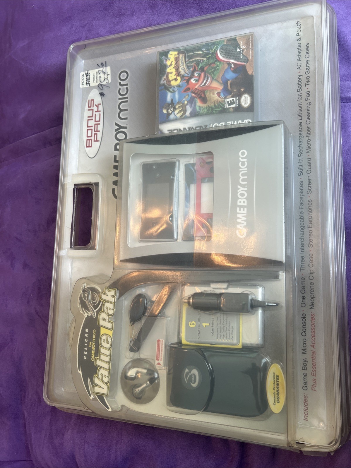 Nintendo Game Boy Micro Silver Handheld System+Accessories Bundle Crash New
