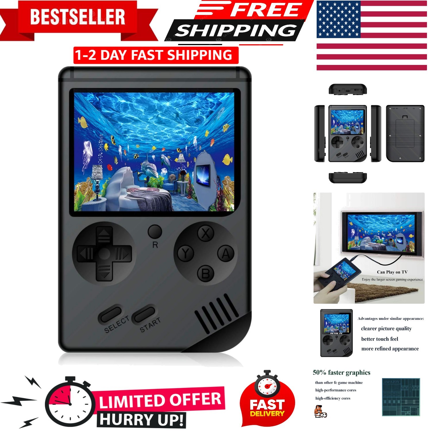 Retro Handheld Games Console for Kids/Adults, 168 Classic 8 Bit Games 3 inch …
