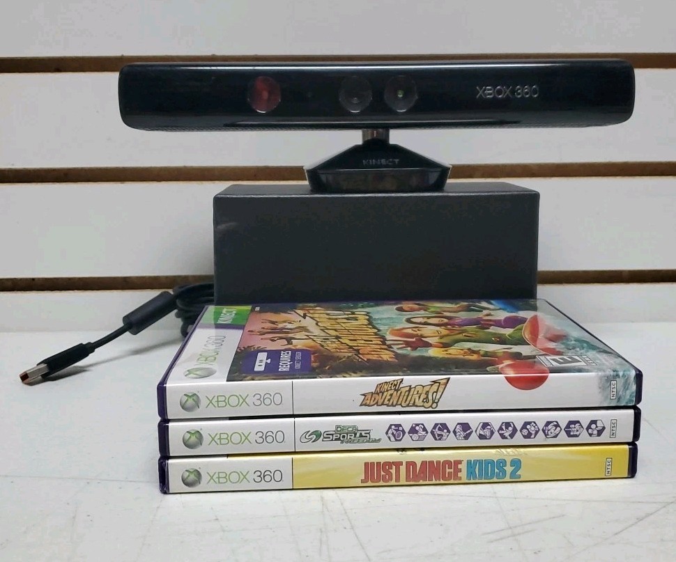 Xbox 360 Kinect Sensor Bar Bundle w/Games – Tested & Works – Lot #16 *READ*