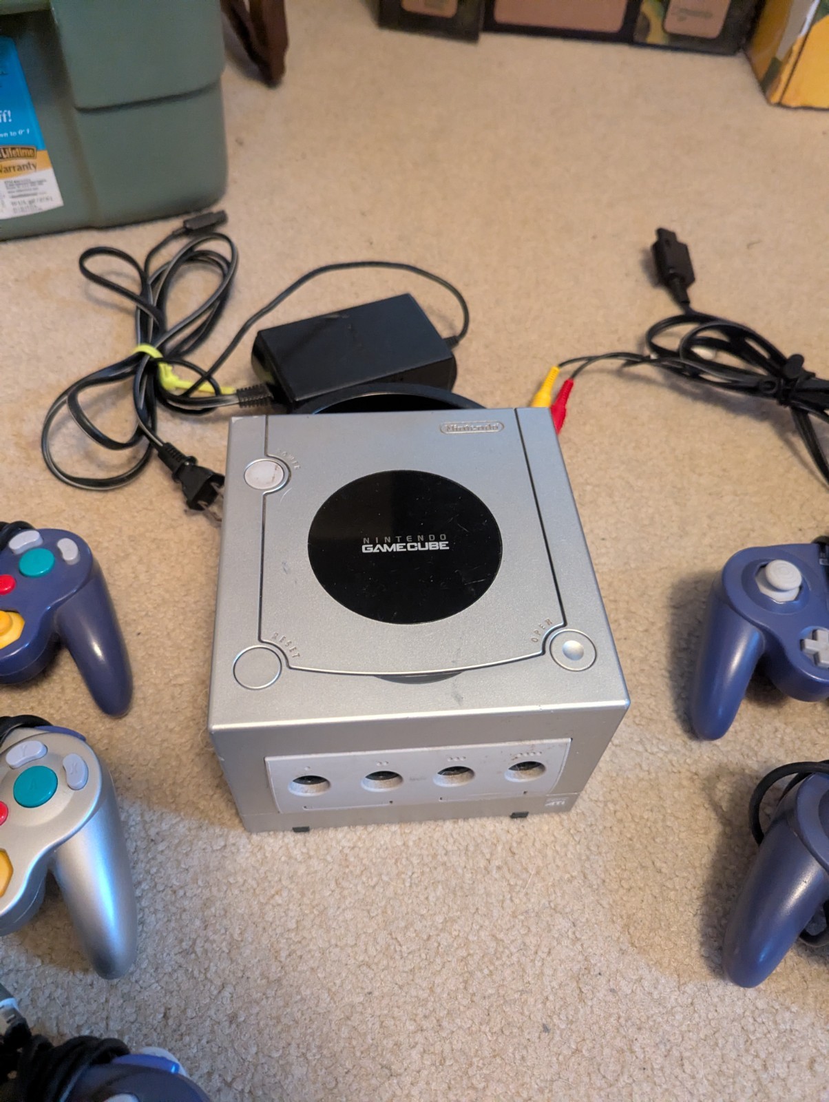 Nintendo GameCube Silver Bundle 5 Controllers Memory Cards Tested Working