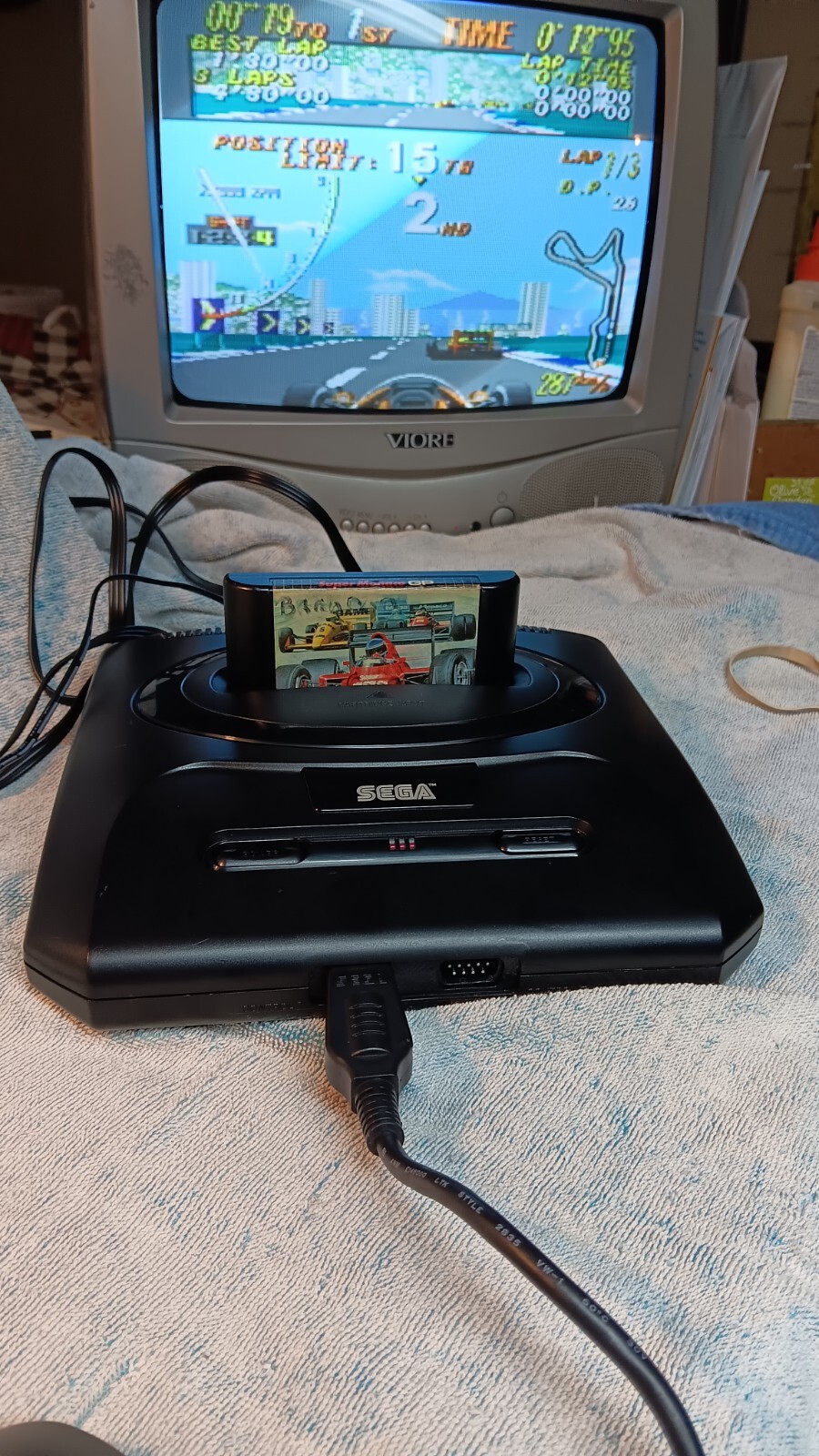 Sega Genesis Model 2 Game Console With Cords Game And One Controller.