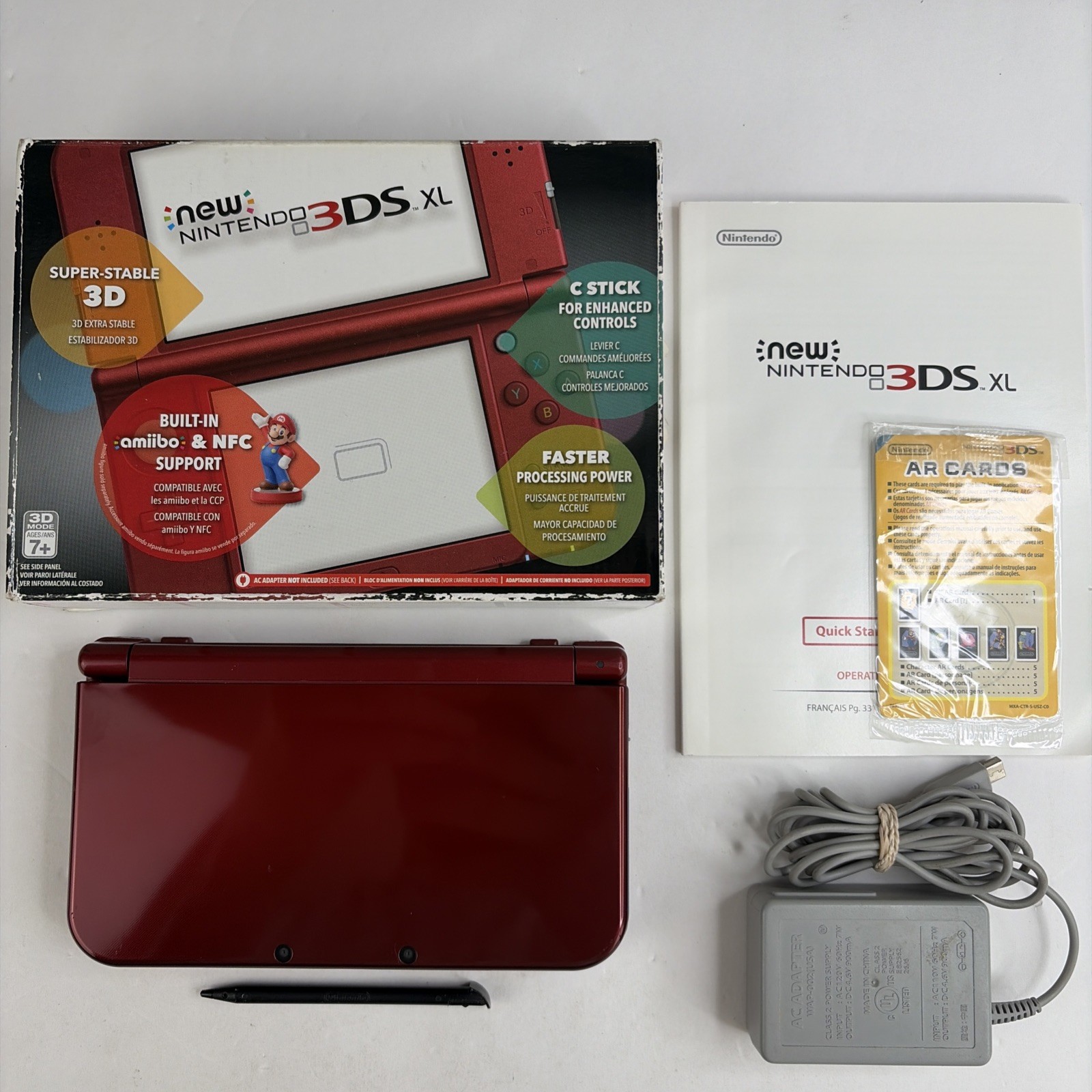 Nice! Nintendo New 3DS XL Red Complete In Original Box W Charger Stylus US Model