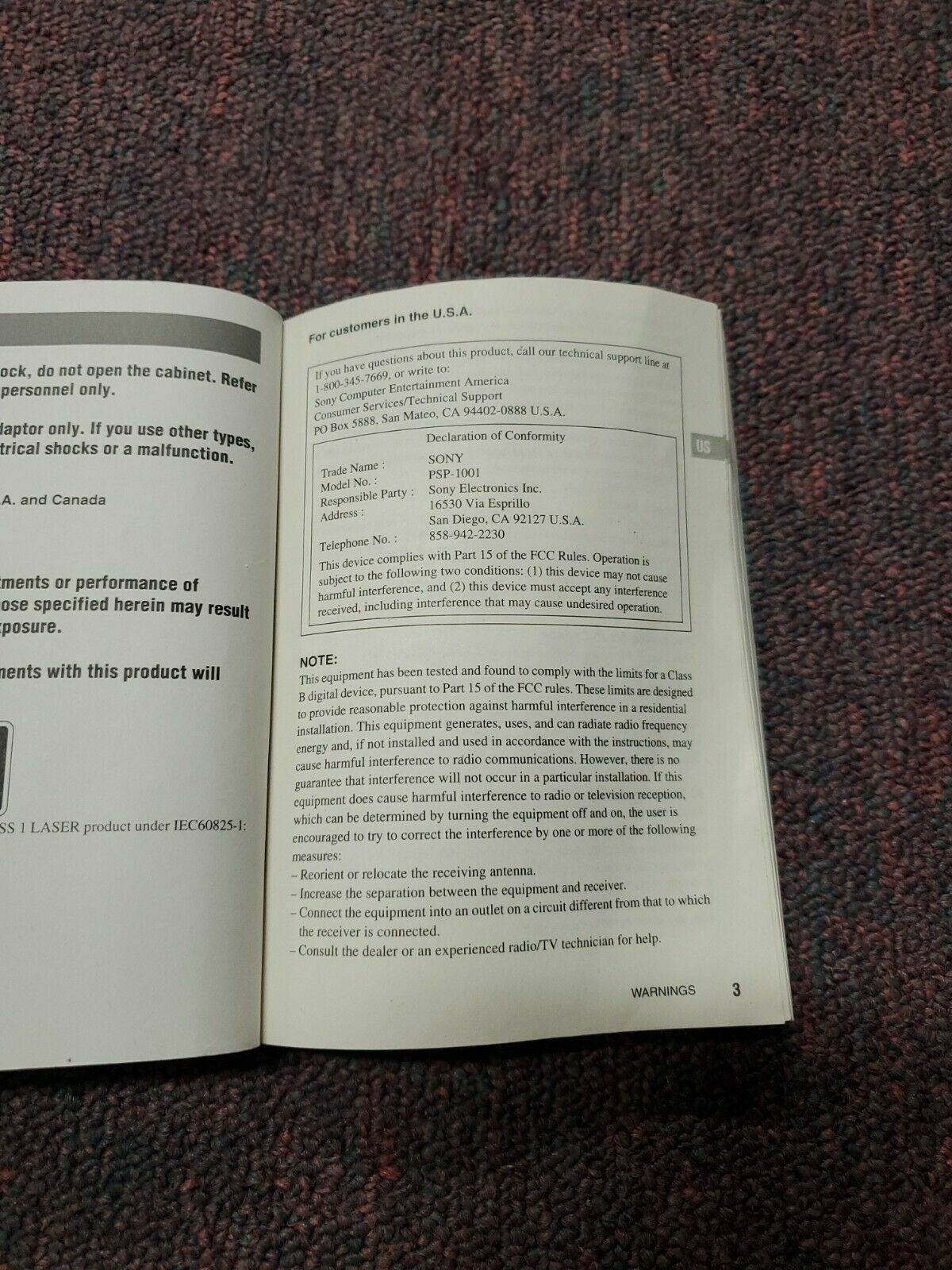 Sony PSP 1001 Handheld System Instruction Manual Owner’s Book