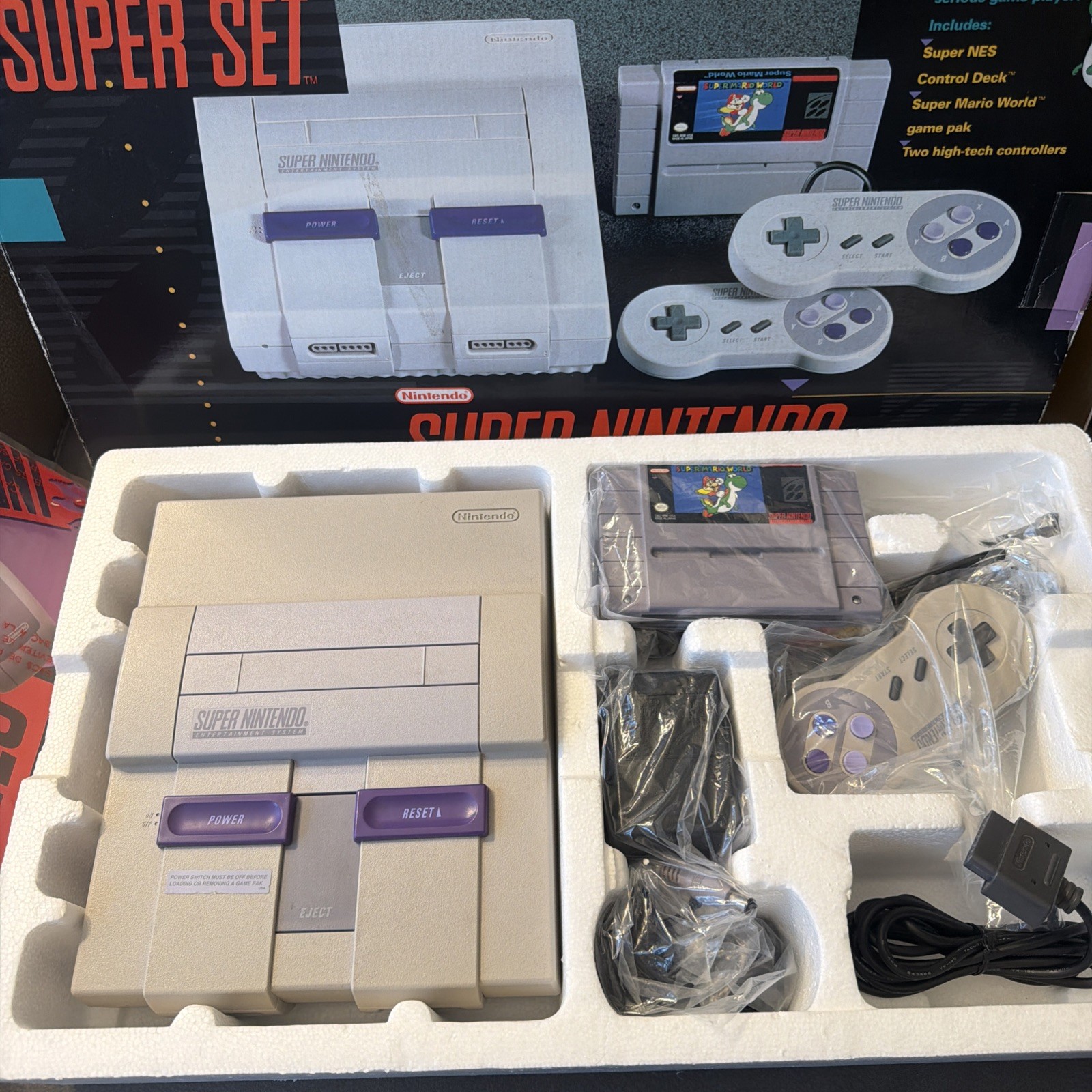 Super Nintendo SNES Super Set Console super mario world CIB Box Serial #Matching