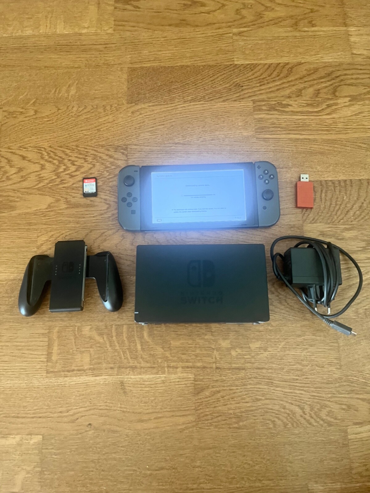 Nintendo Switch with Super Smash Bros and accesories.