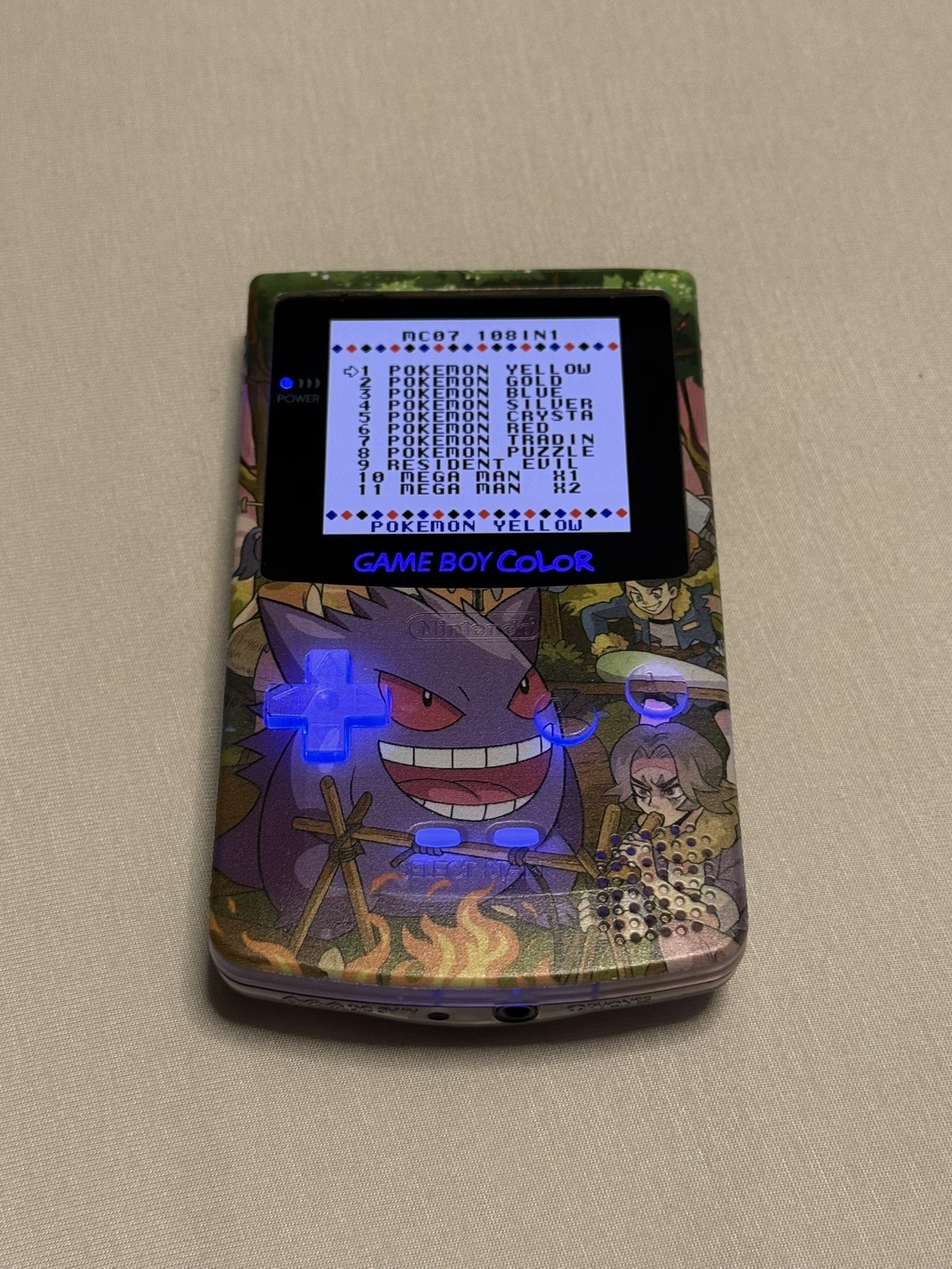 Custom Gengar Nintendo Gameboy Color W/ IPS Screen and Backlit LEDS