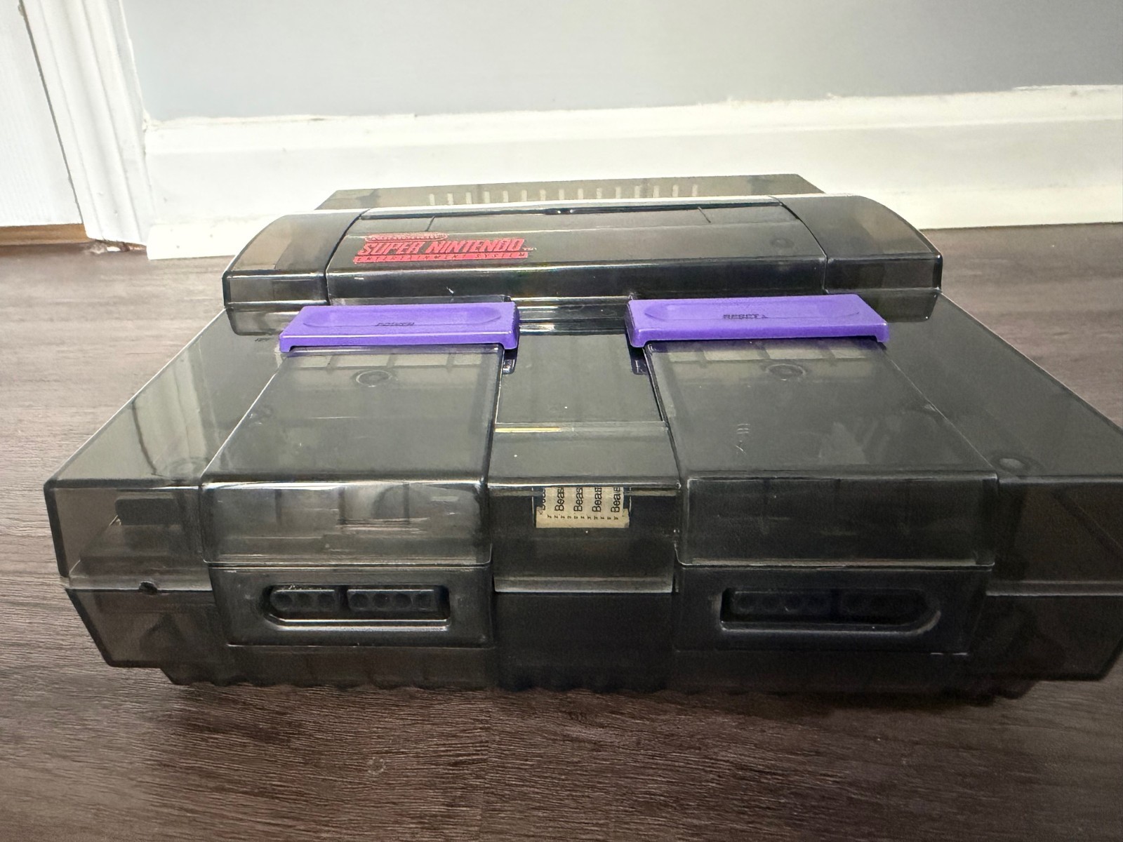Super Nintendo Console Black Clear Custom Case Reshell, Controller and Cables