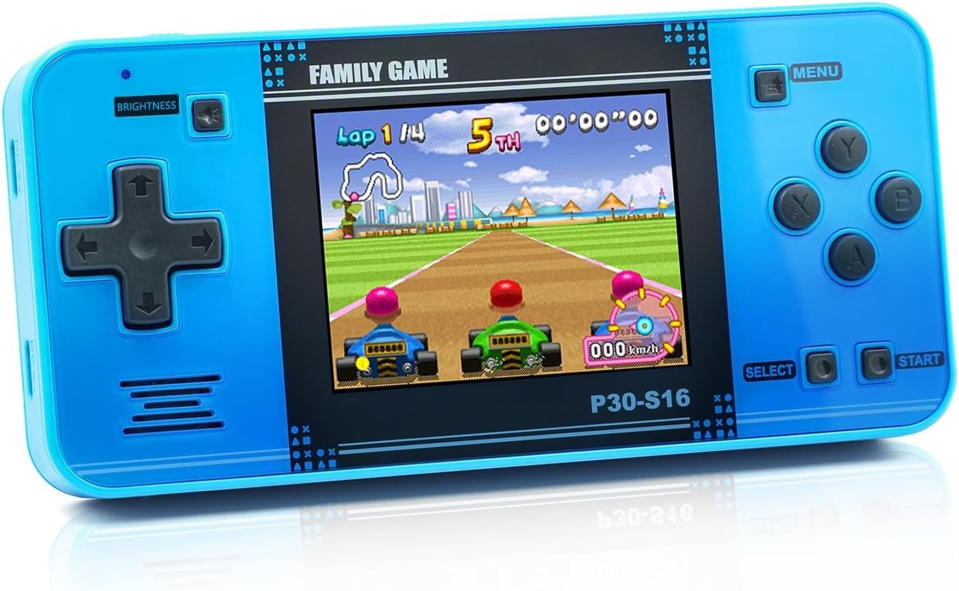 Rechargeable Handheld Game Console for Kids – 220 Engaging Classic Games, Blue