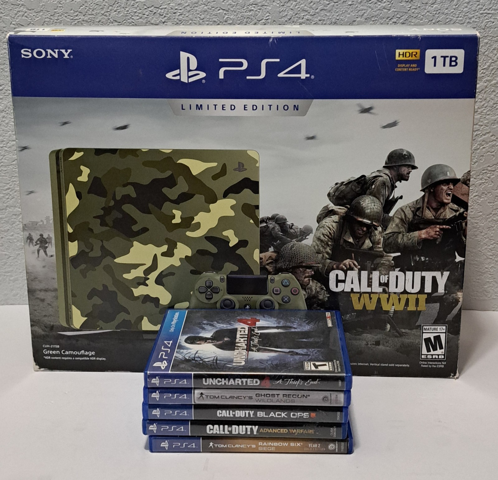 PS4 Slim Call of Duty: WWII Limited Edition 1TB Camo With 6 Games Lot!
