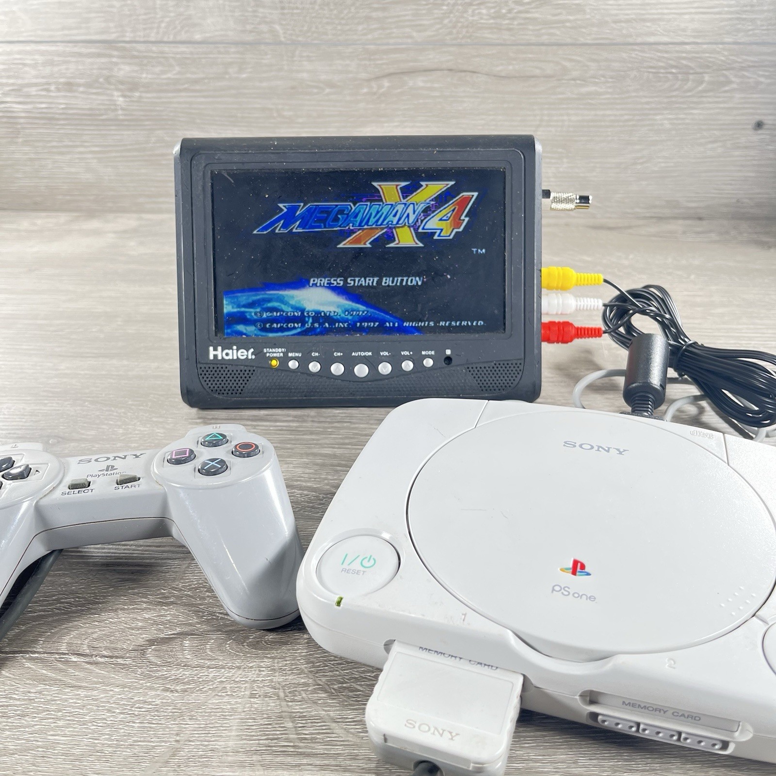 Sony PlayStation PS1 PSone Slim Mini Console Cords Controller w/ Mega Man X 4