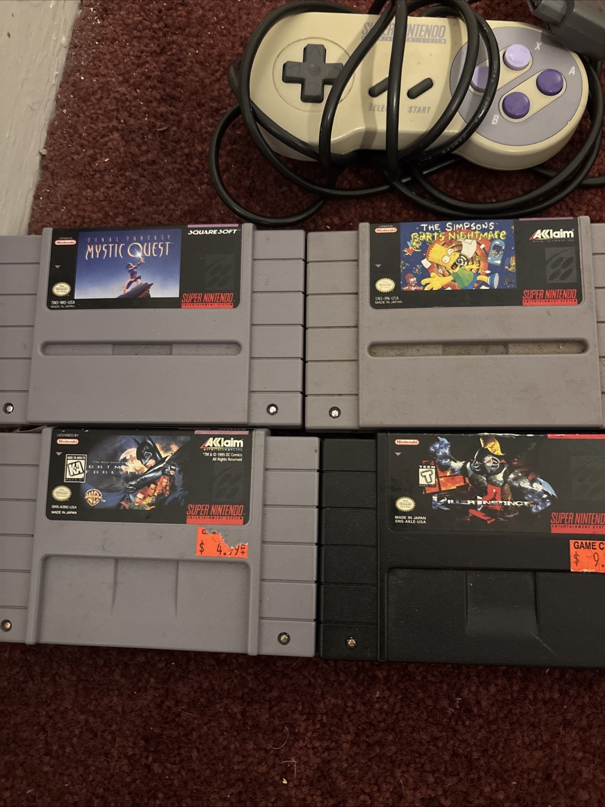 Super Nintendo System SNES Console Video Game Bundle ( LOT ) With 8 Games