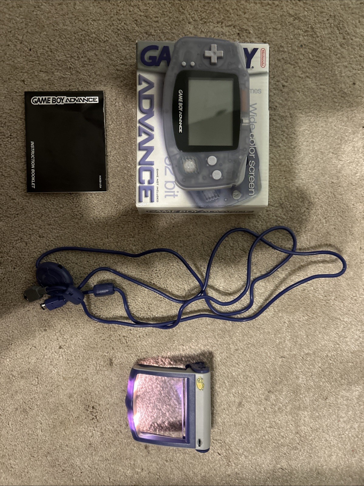 Game Boy Advance Glacier With 2 Batteries, GBA Connector Cable, And Light