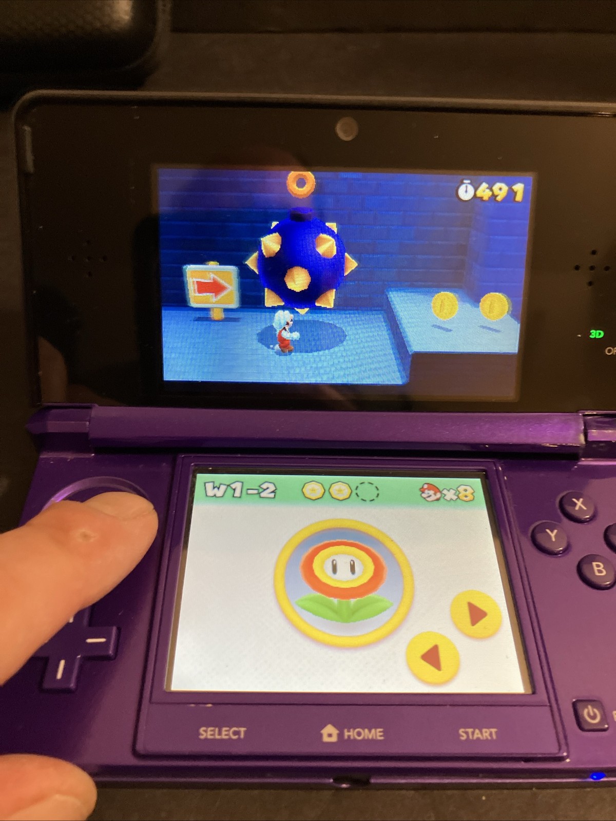 Nintendo 3DS Purple Handheld Console Bundle w/ Case & Mario Game CTR-001 2GB