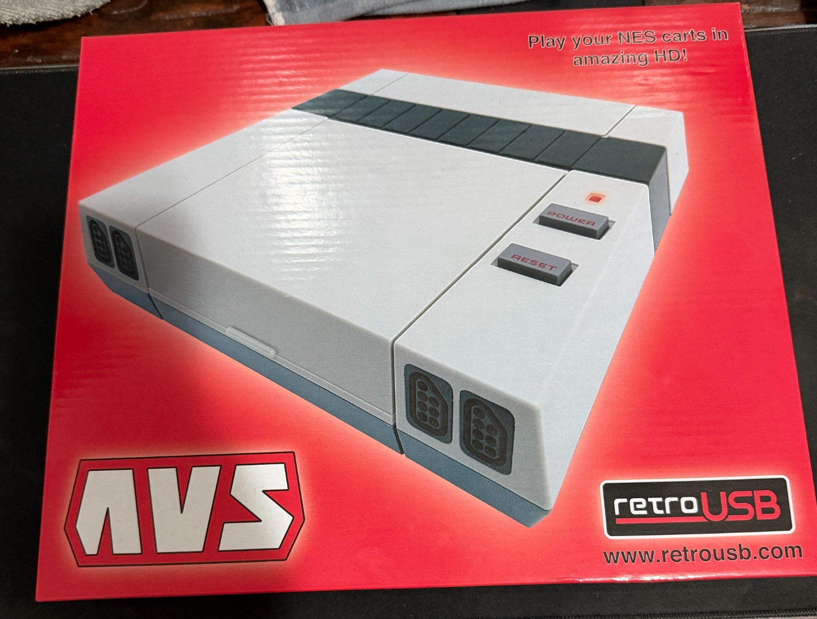 RetroUSB AVS, Complete In Box w/Dog Bone Controller, Plays NES and Famicom Carts
