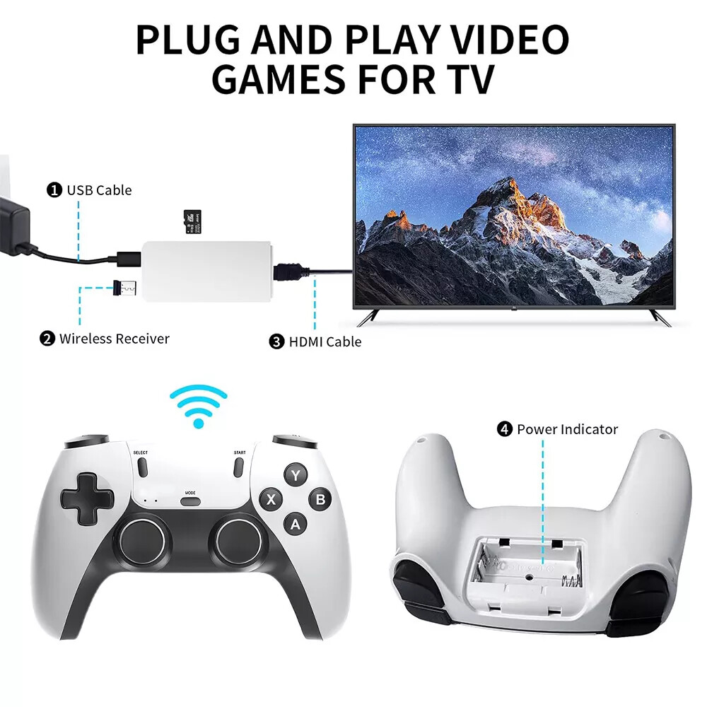 4K 64G HDMI TV Video Game Stick M15 Gaming Console Gamepad 2 Wireless Controller