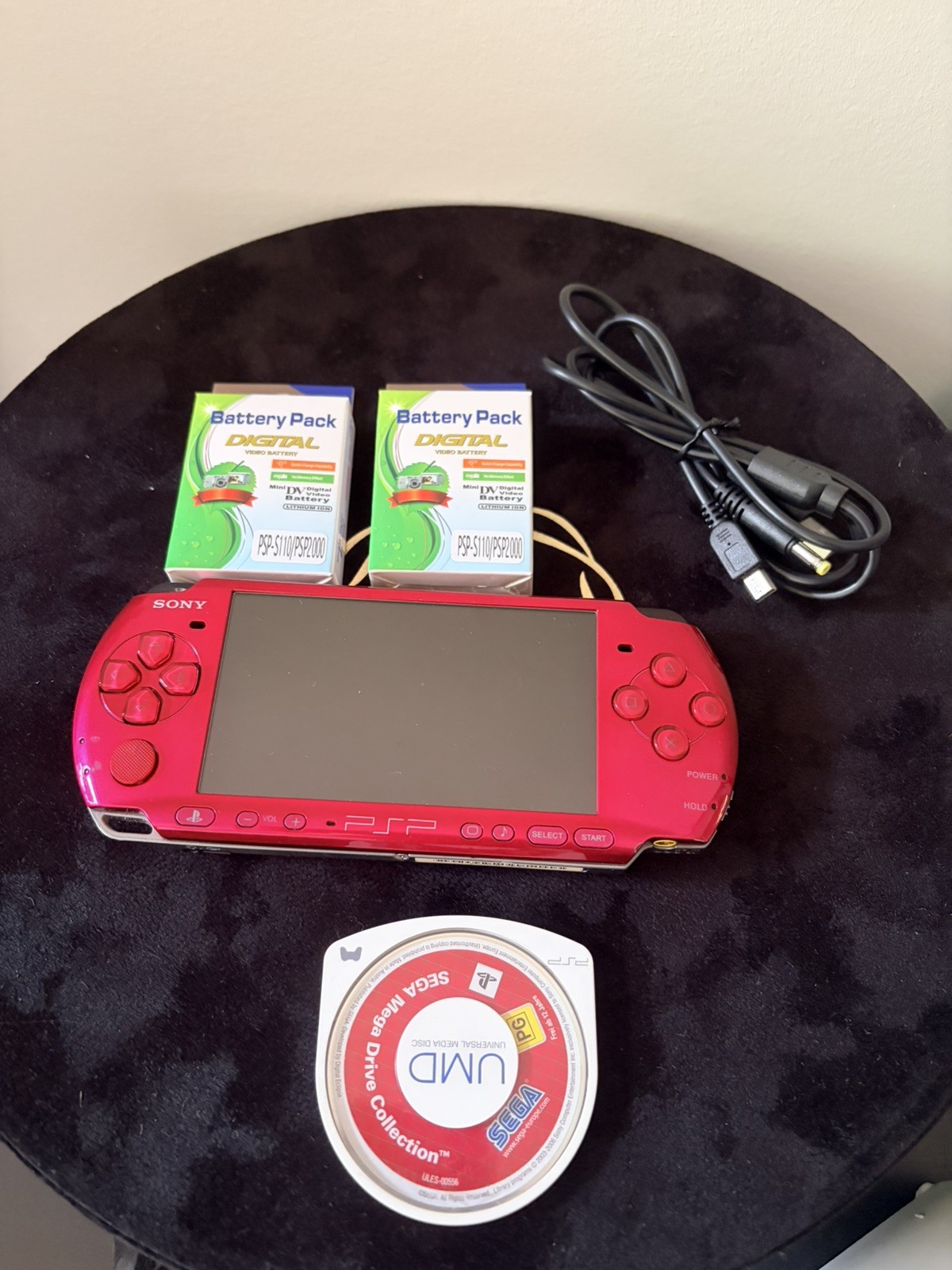 Mint Condition Sony PlayStation PSP 3000 Red + 2 New Batteries + Charging Cable