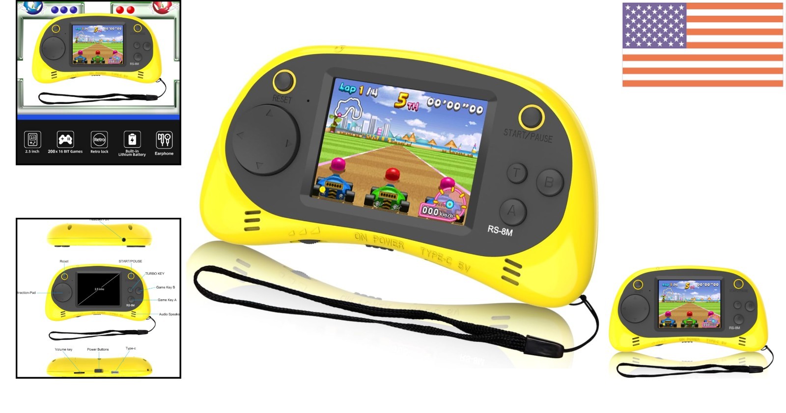 Compact Kids Handheld Game Console with 220 Educational Games – Yellow Design