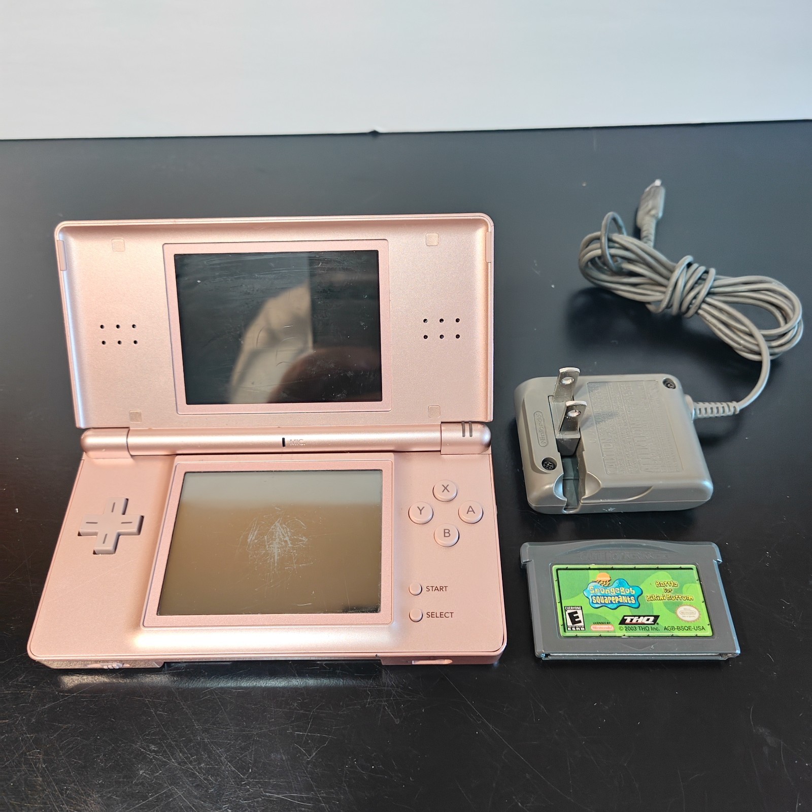 Nintendo DS Lite Game Console Metallic Rose DSLite Working W/ Spongebobe Game