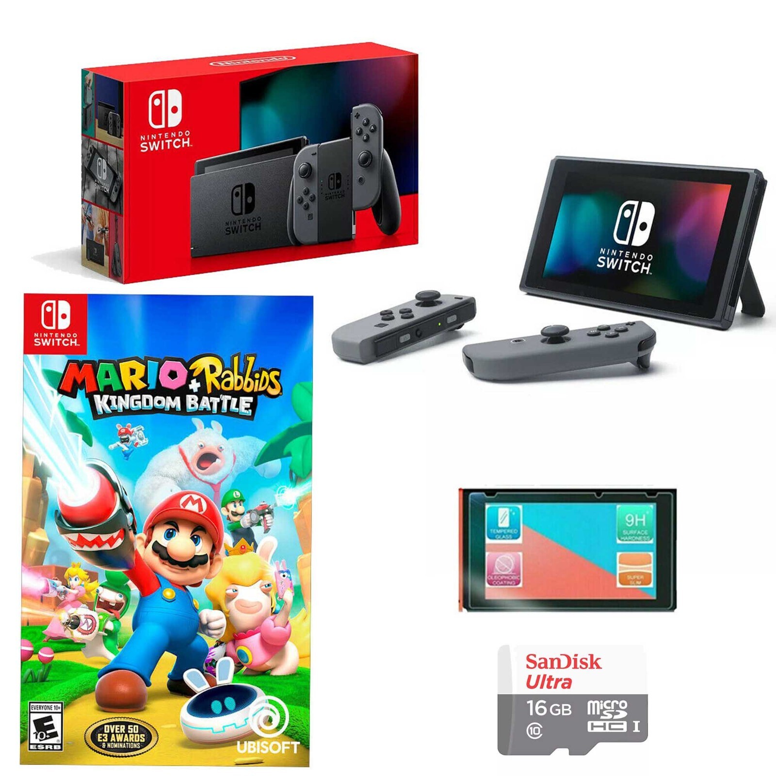 💥Nintendo Switch Console SUPER Bundle 💥 + Mario Rabbid Game + 16GB SD & MORE!