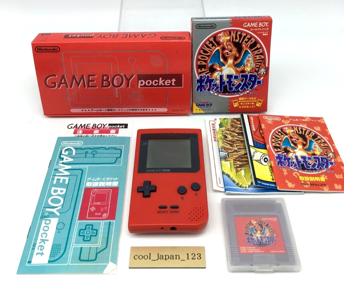 Nintendo Game Boy GB Pocket Console Red MGB-001 With Pokemon Red Tested As Is