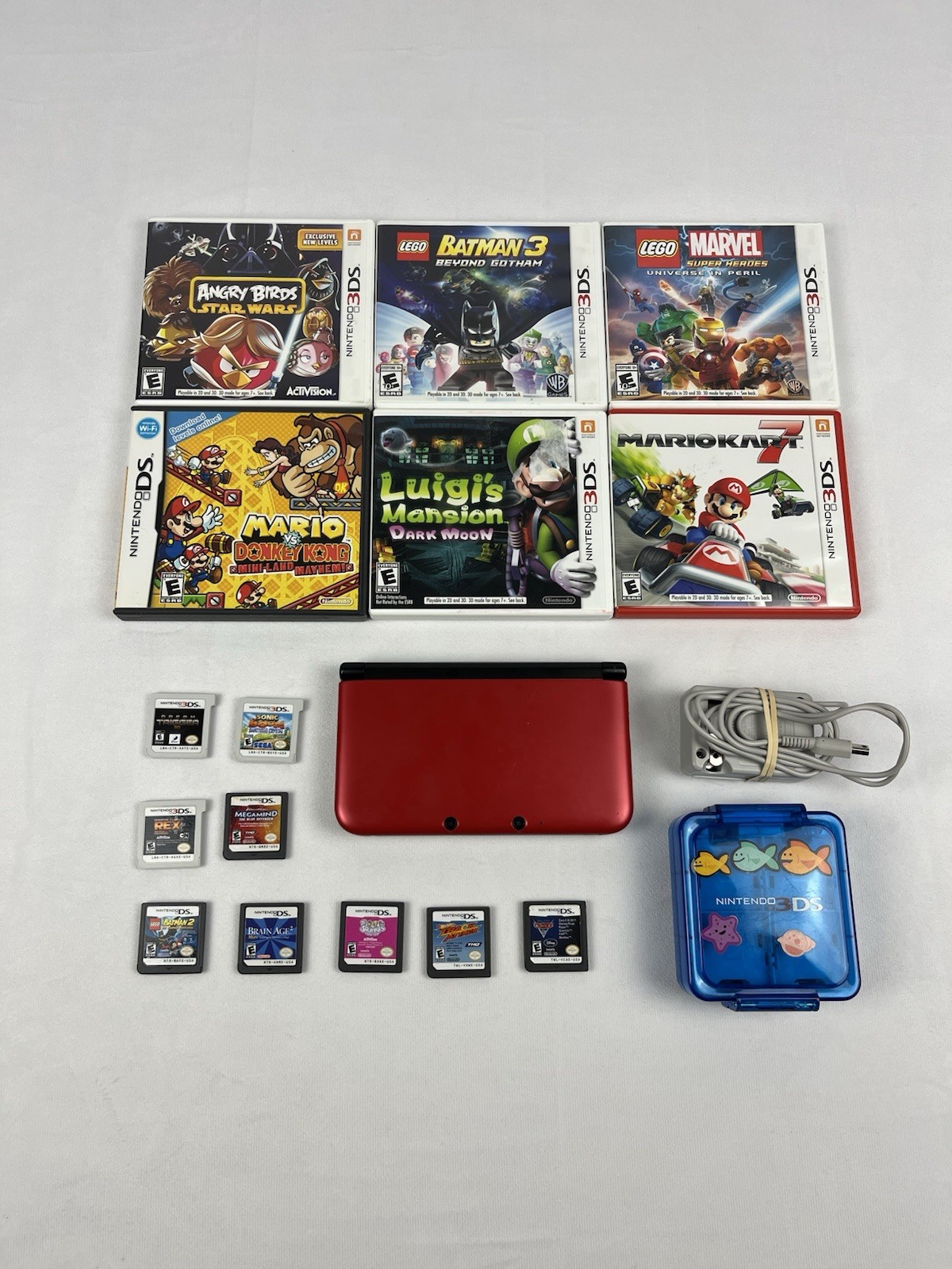 Nintendo 3DS XL Red Bundle w/ Charger, Stylus, SD Card, and 15 DS/3DS Games