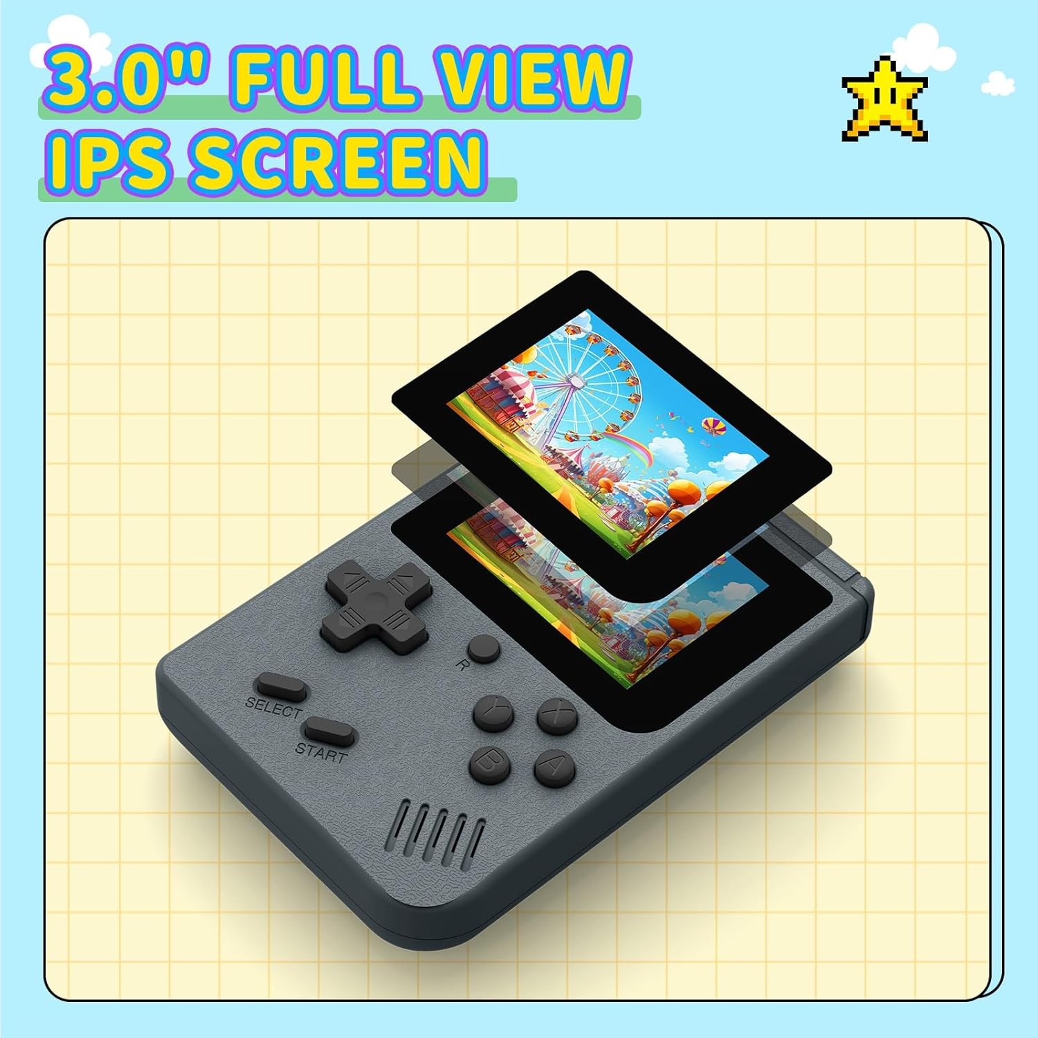 Retro Handheld Game Console with 400 Built In Games 3 Inch Portable Gray