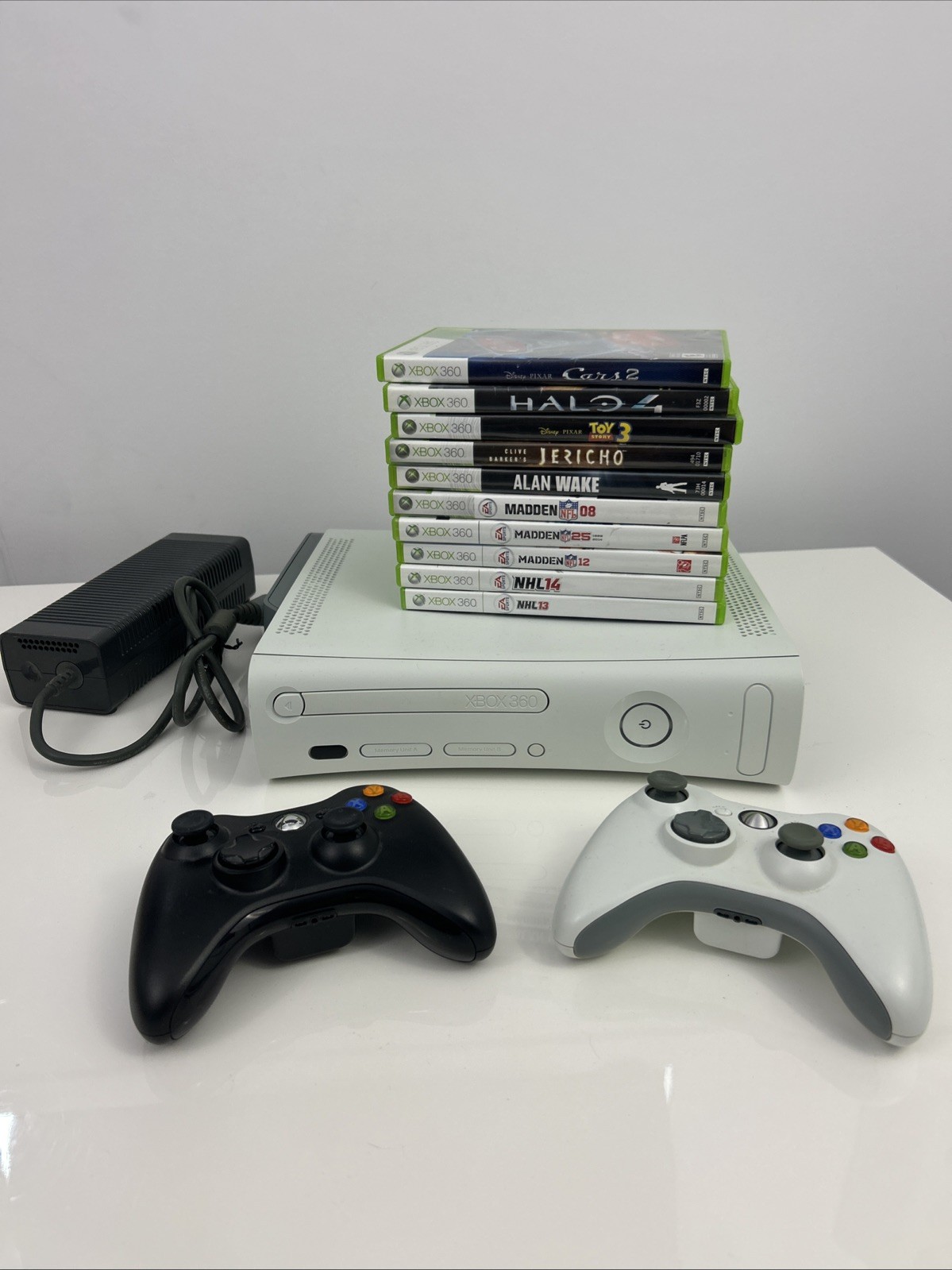Xbox 360 20GB White Console + 10 Games + 2 Controllers HDMI Tested & Working