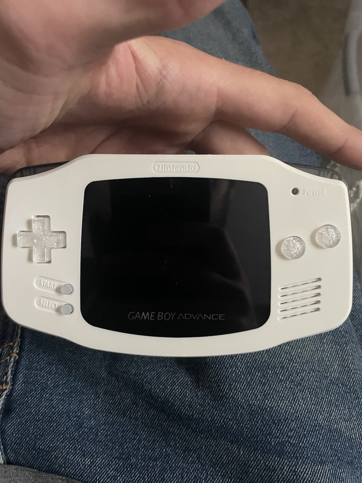 Gameboy Advance White IPS, Rechargeable Batteries, Carry Case, & Mario Advance