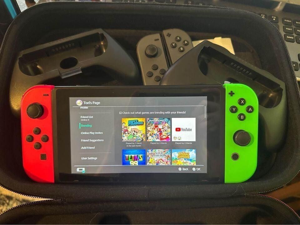 Nintendo Switch Bundle w/ Pink & Green Joy Cons + Dock + Charger + Travel Case