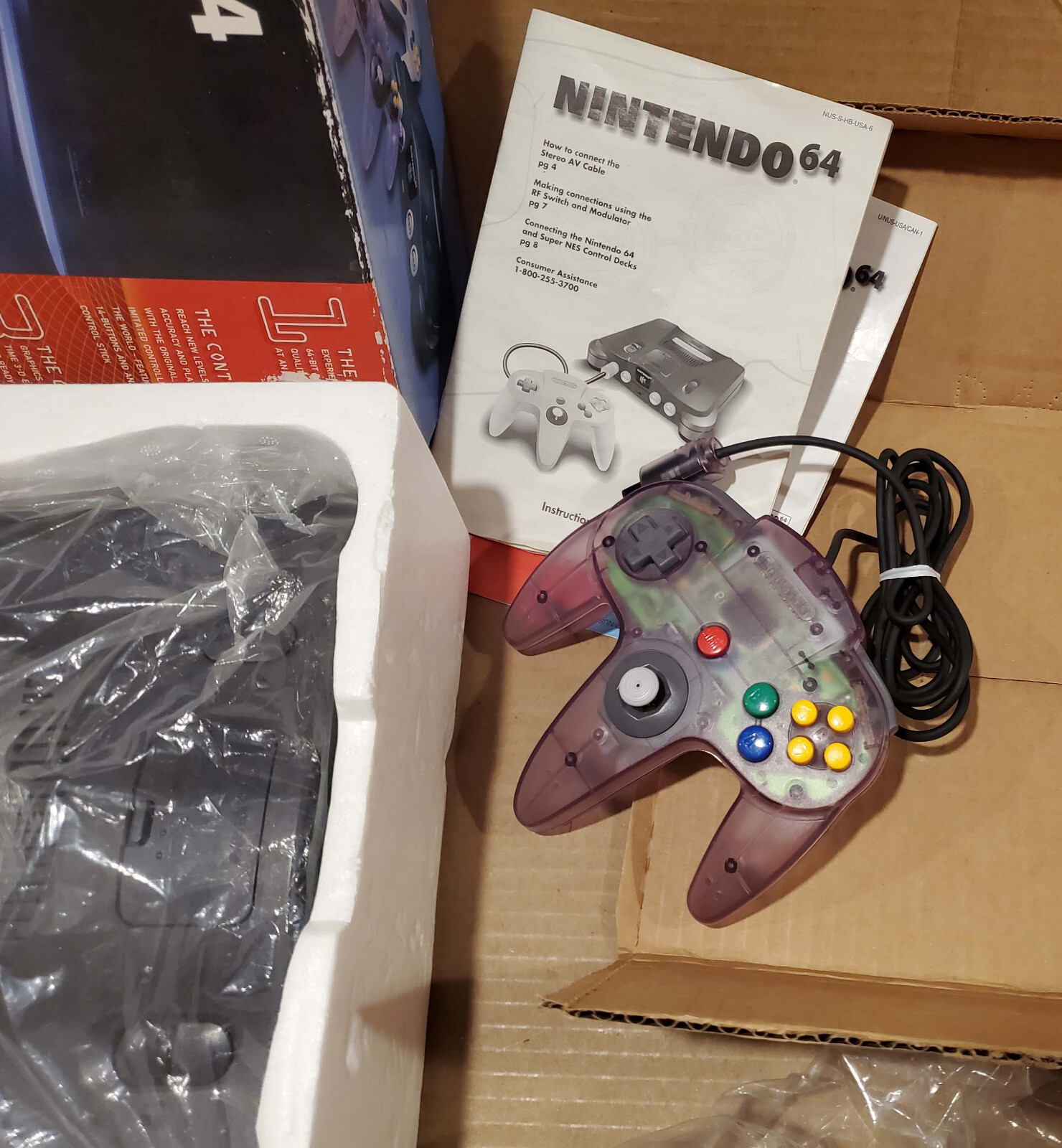 Nintendo 64 Console Atomic Purple Controller Bundle in Box, Works