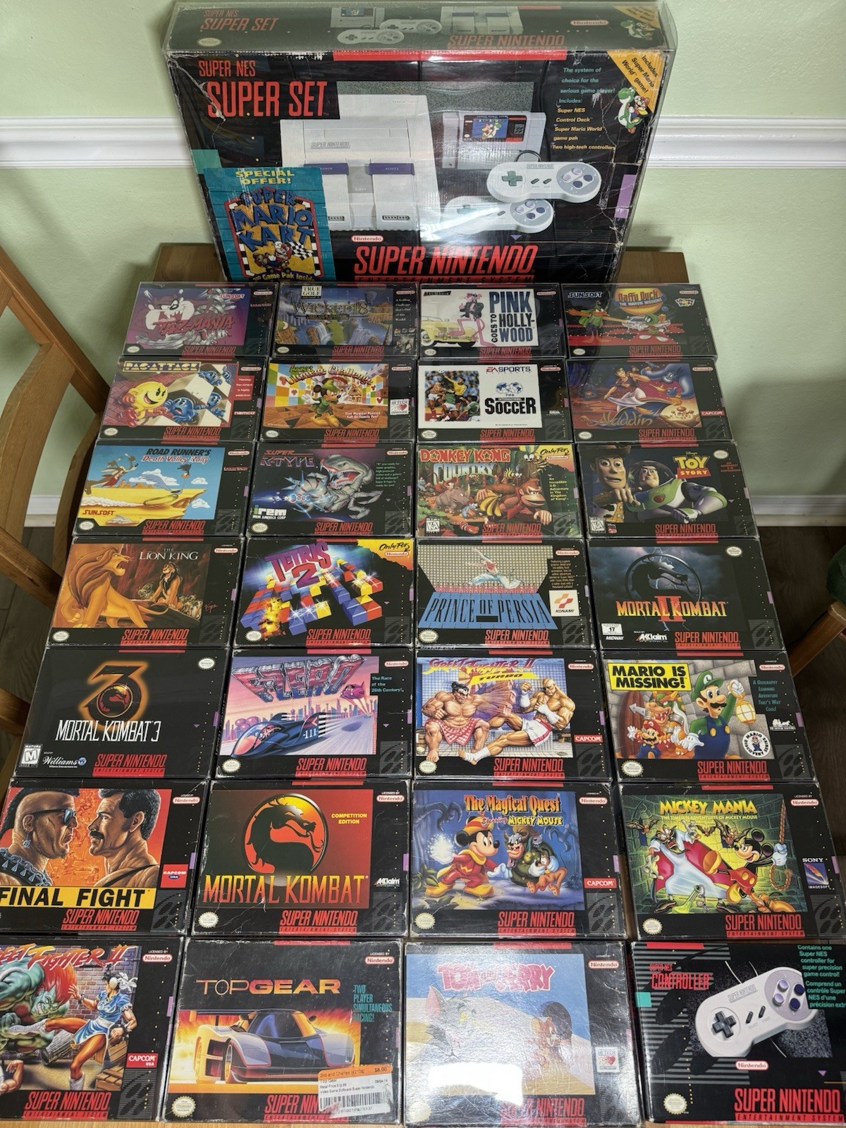 Super Nintendo SNES Complete In Boxe W/ Mario Kart + 35 Games Tested Working