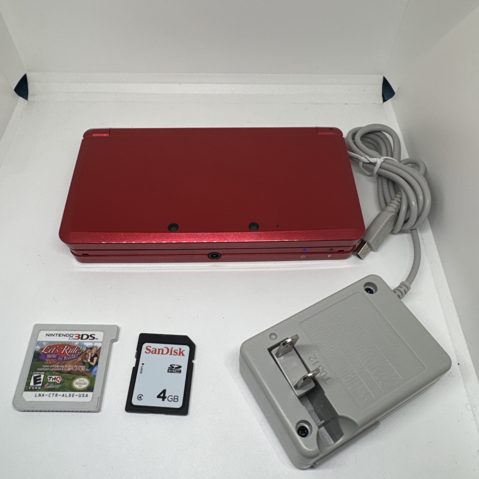 Nintendo 3DS Handheld System Flame Red CTR001 Bundle Charger Game SD Card Clean