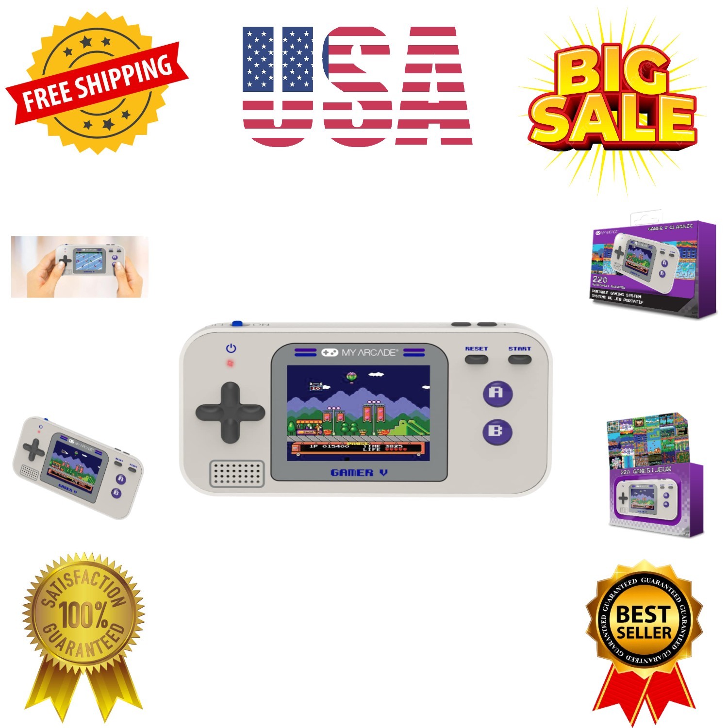 Gamer V Classic-Purple: Portable Gaming System with 220 Games, 2.5″ Color Dis…