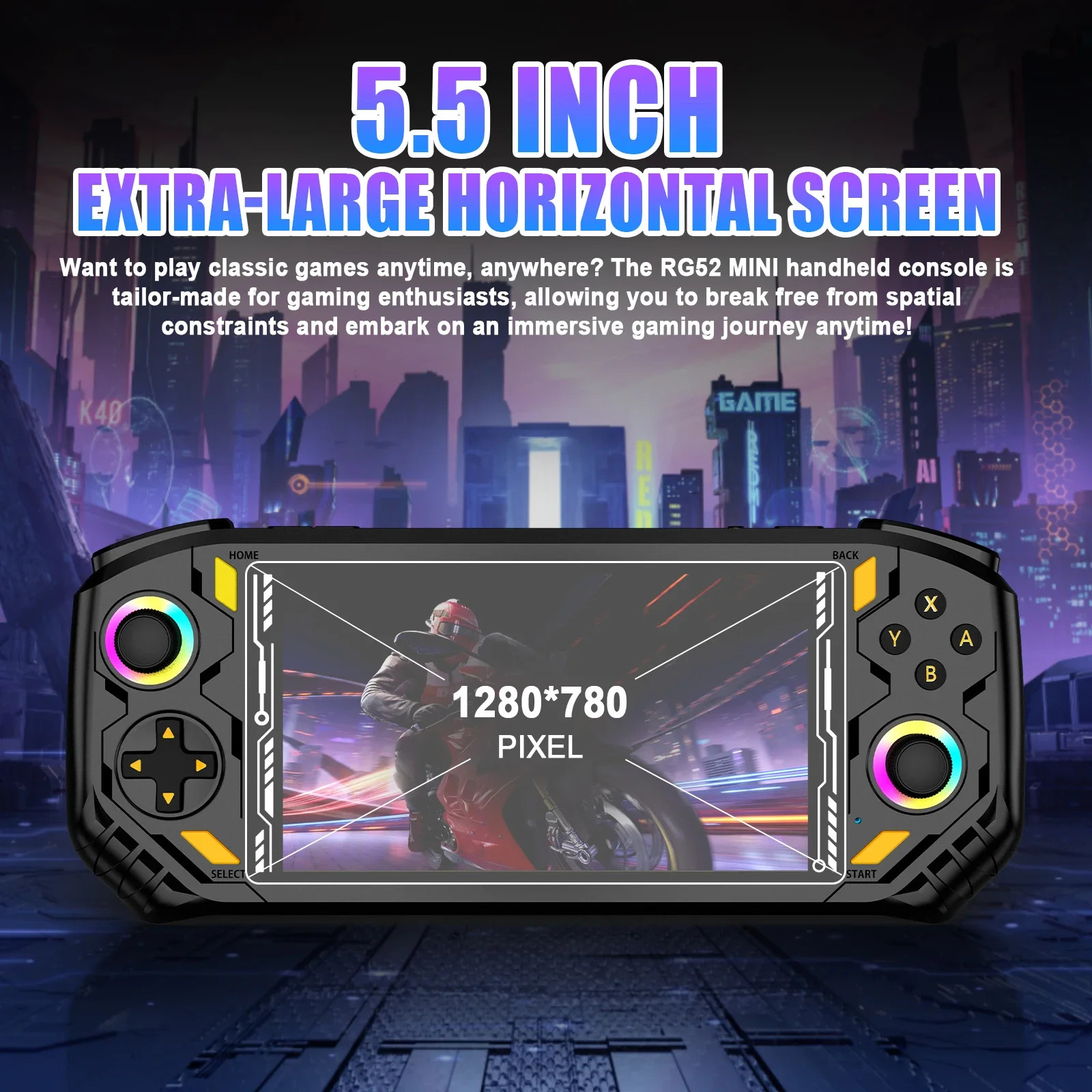 RG52 MINI Handheld Game Console 5.5″ IPS Screen 2.4 WIFI 22000+Games RK3562 Chip