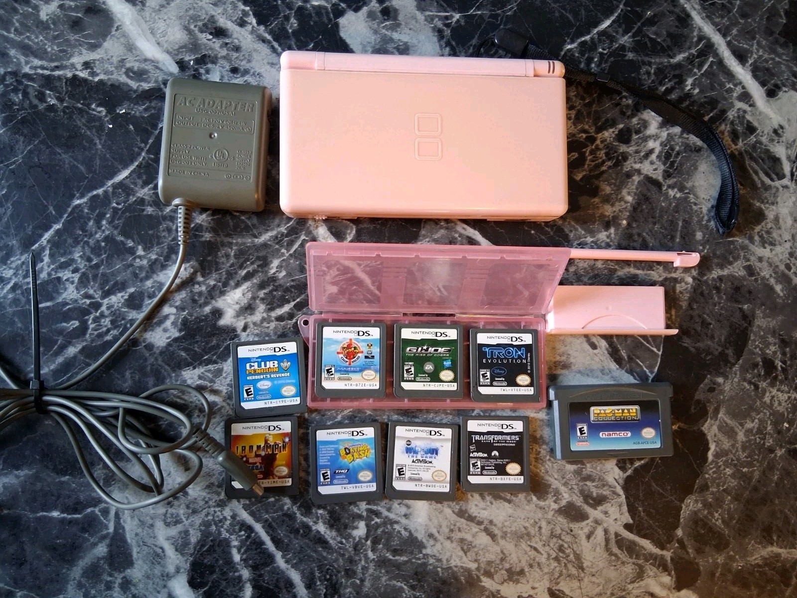 Nintendo DS Lite Console Bundlebtested W/ 9 Games Coral Pink