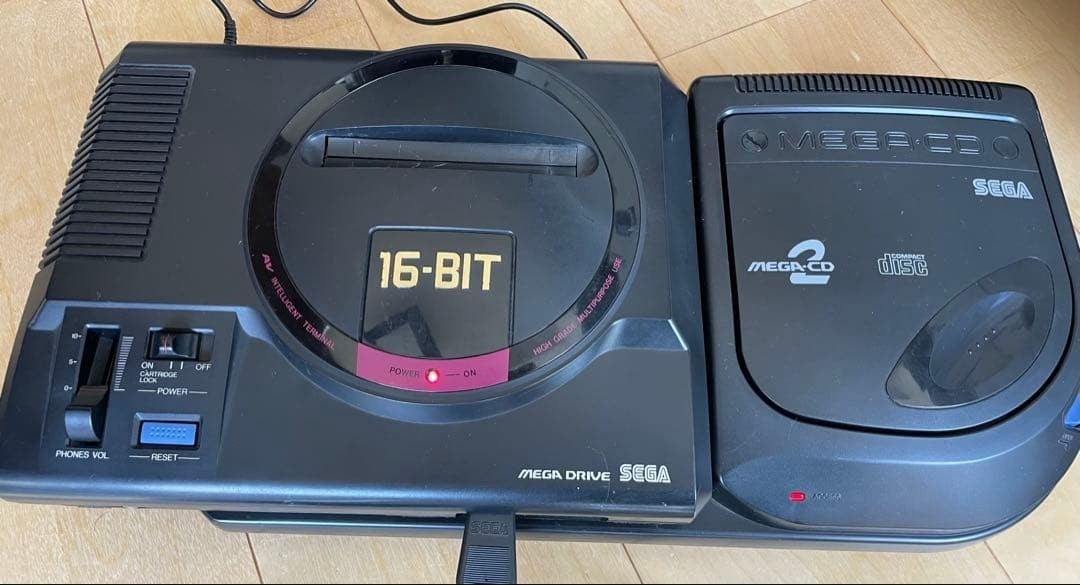 SEGA Mega Drive & Mega CD2 Console Set Black USED Japan Free Shipping Very Good