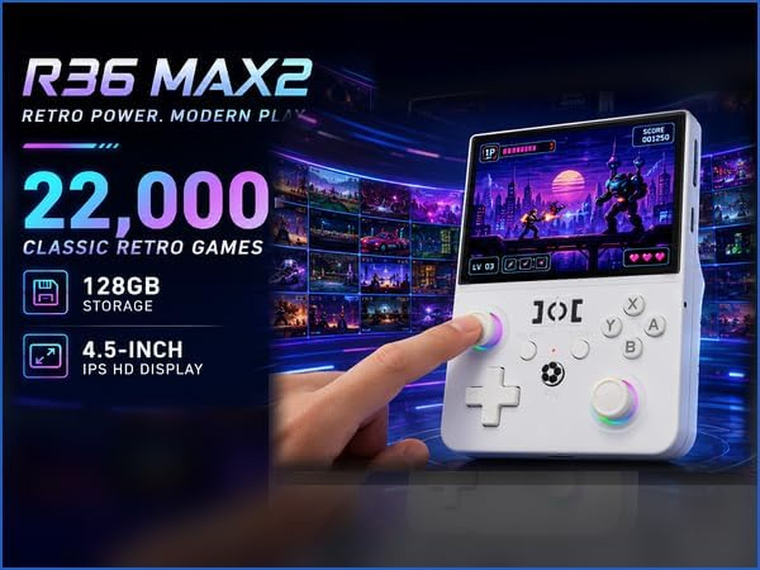 R36MAX2 Retro Handheld Game Console, 4.5-Inch 1024X768 IPS Screen, 128GB 22000+