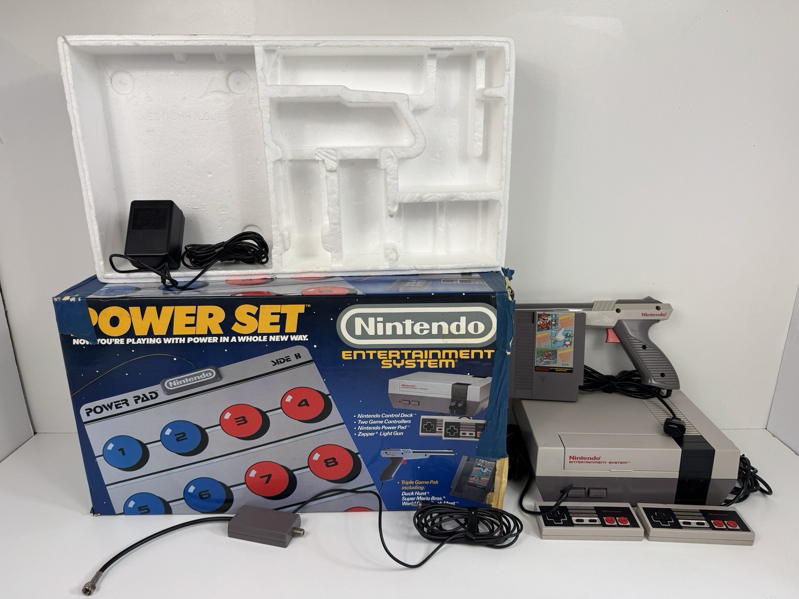 Nintendo NES Power Set Box Console Zapper Foam Inserts Tested No Power Pad
