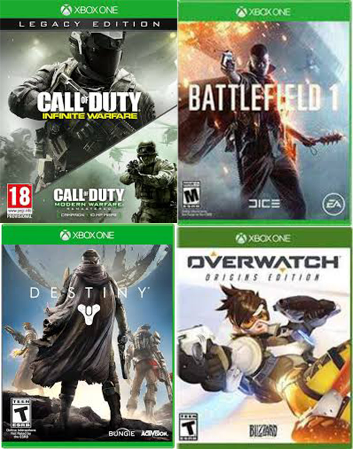 Xbox One Kinect Lot (COD Infinite Warfare, Battlefield 1, Overwatch, Destiny)
