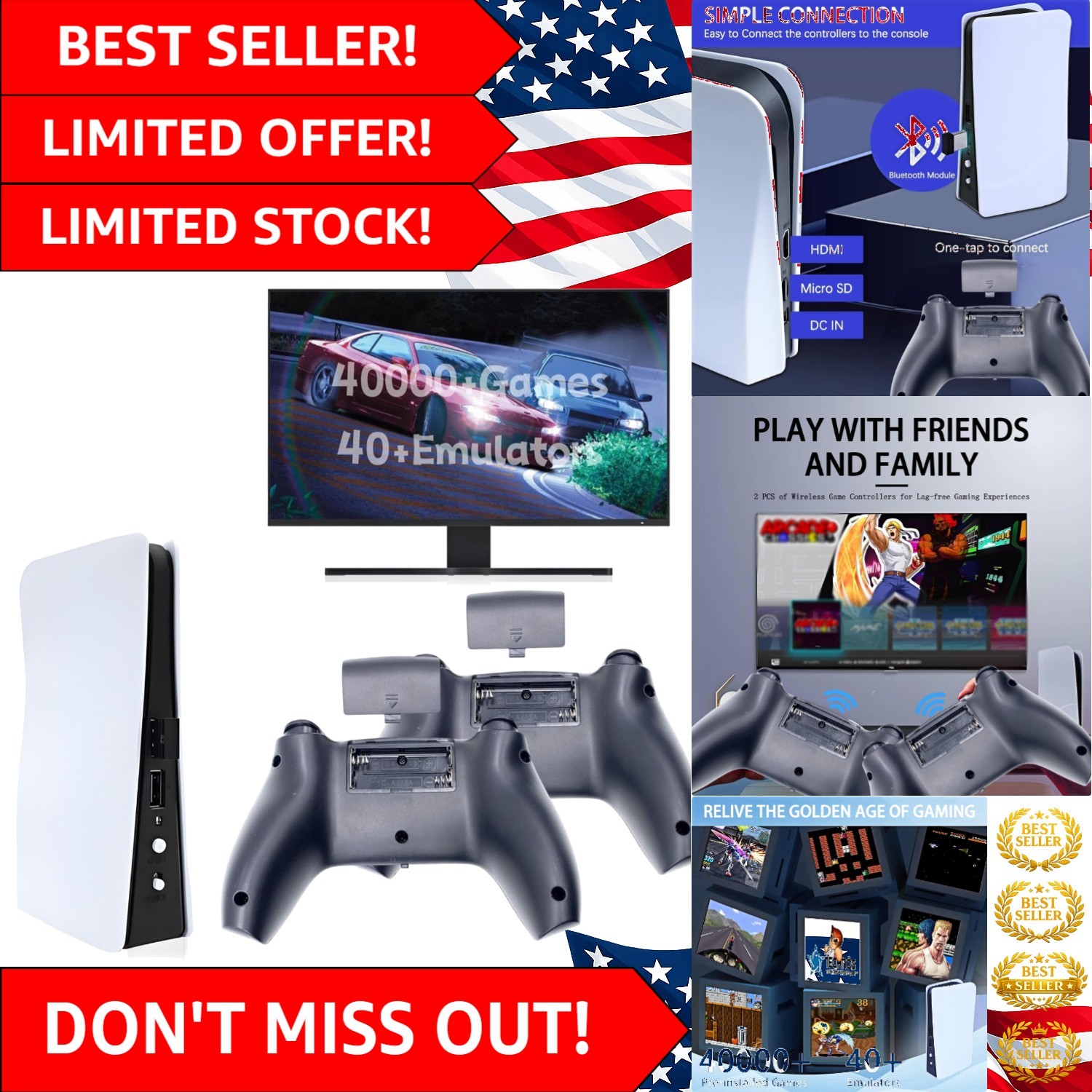 Plug and Play 4K Retro Game Console – 128GB, 2.4G Wireless Controllers Included