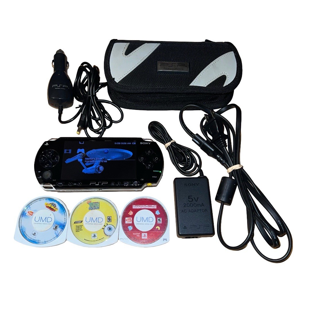 Sony PSP 1001 Handheld Game Console w/3 Games Chargers & Case Authentic Tested