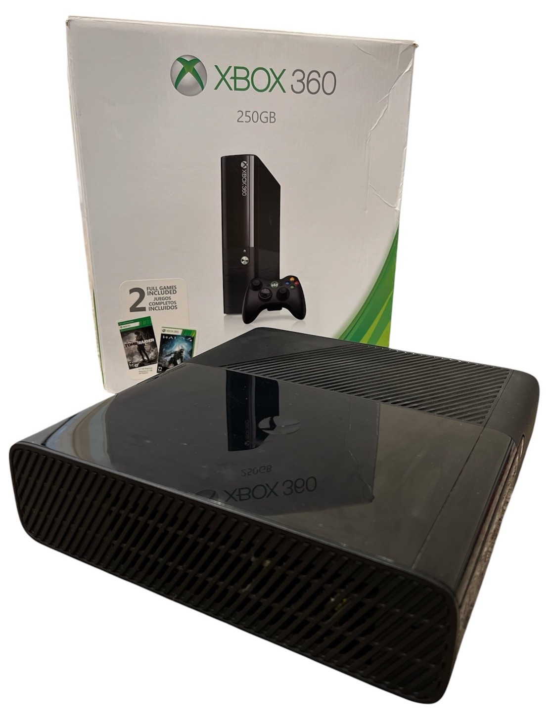 Microsoft Xbox 360 E 250GB Console W/ Original Box, Games, OEM Controller Tested