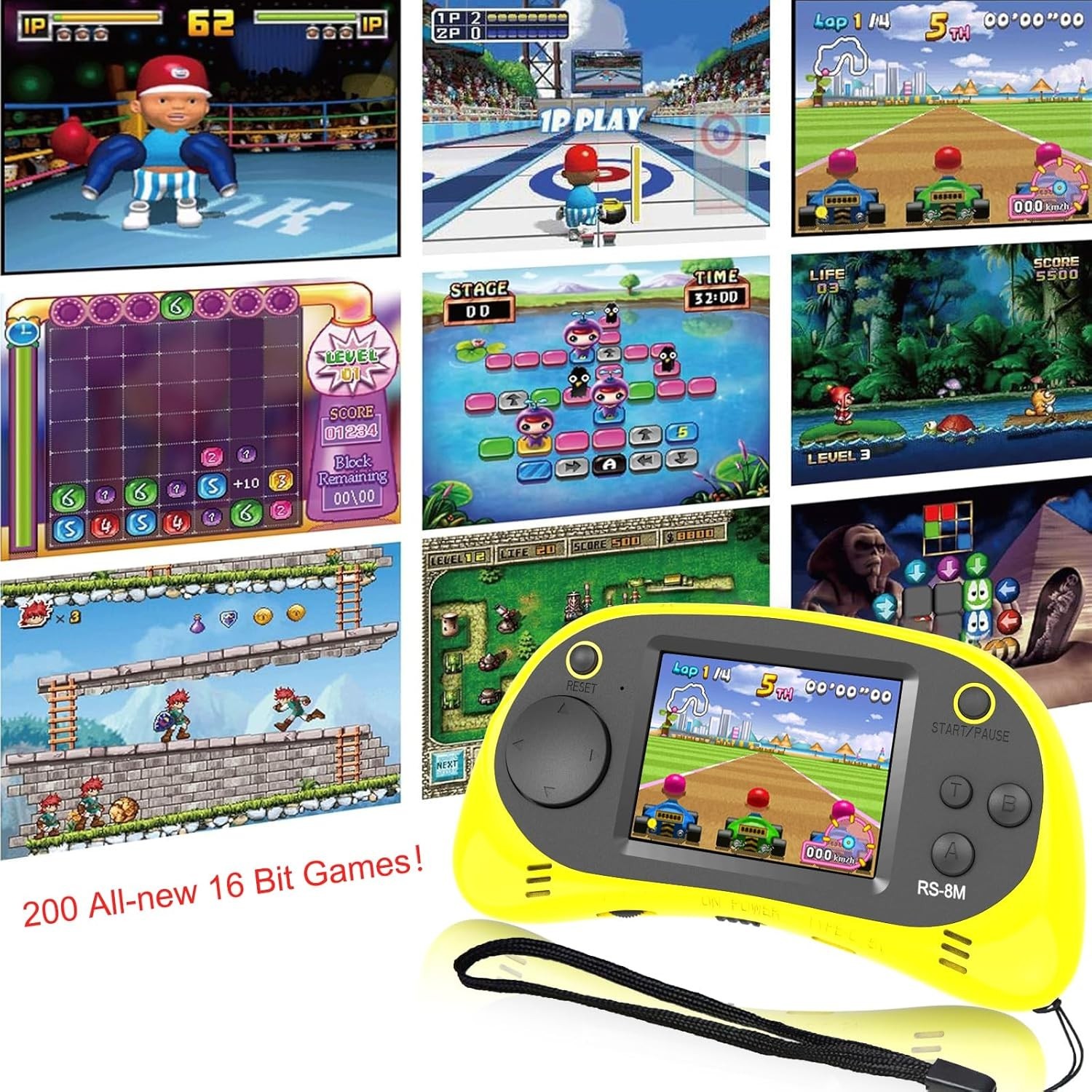 Compact Kids Handheld Game Console with 220 Educational Games – Yellow Design